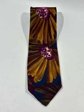 Vintage J.T. Beckett Silk Floral Blue, Gold & Purple Men's Tie